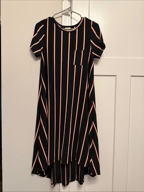 LuLaRoe Black Dress with Peach Stripes